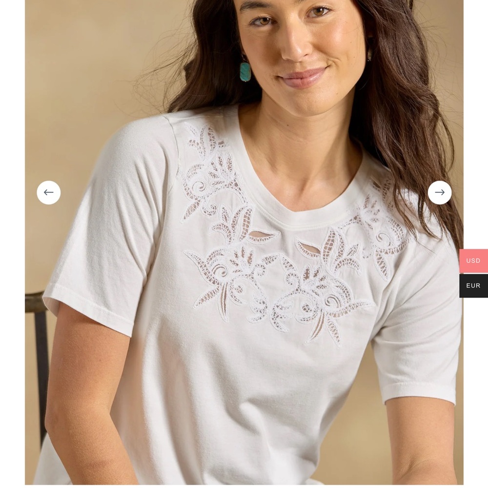 NWT Sundance Lace Tee Short Sleeve T-Shirt, Sz Medium, White